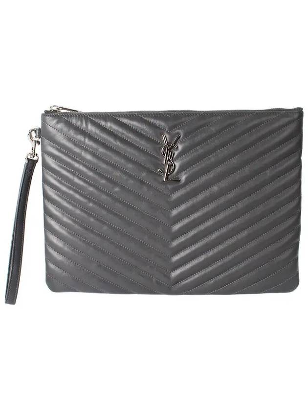 Luxury Saint Laurent Trending 2025 Monogram Cassandre Matelasse Silver Leather Clutch Bag Grey