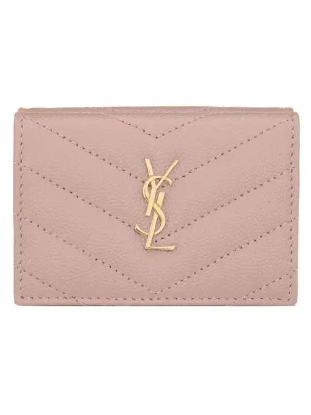 Luxury Saint Laurent Trending 2025 Monogram Quilted Mini Half Wallet Pale Pink