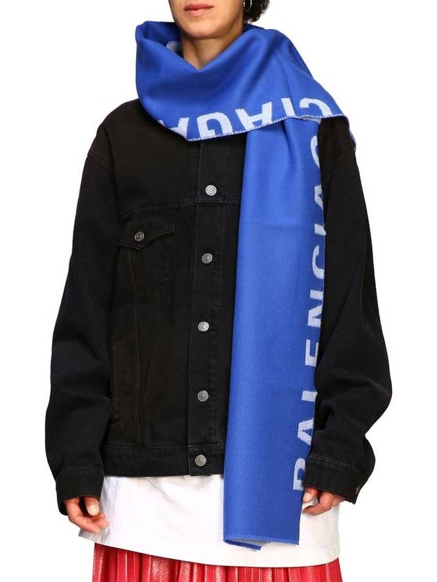 Luxury Balenciaga Trending 2026 Logo Wool Muffler Blue