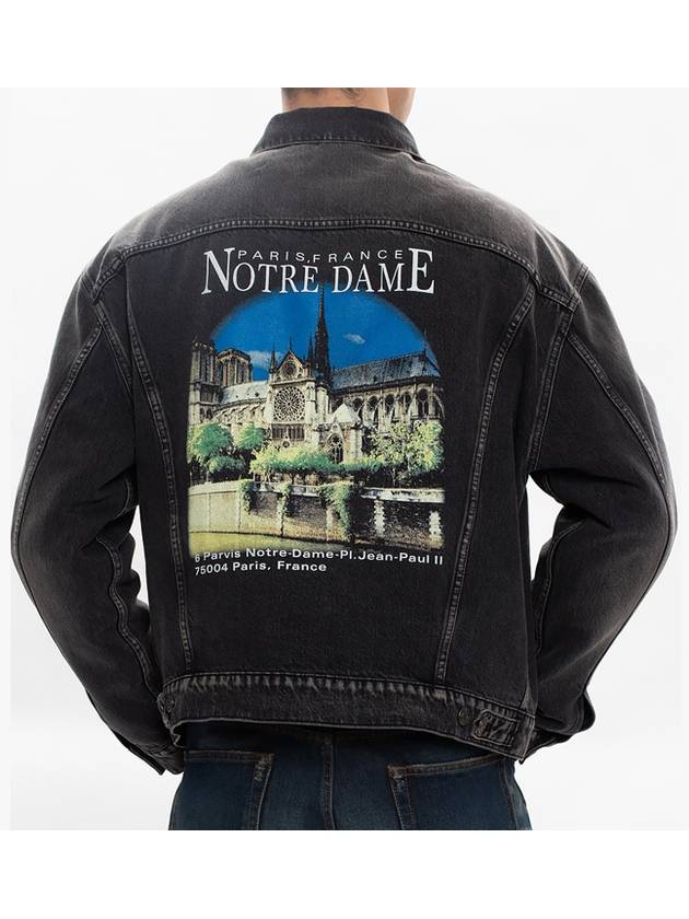 Luxury Balenciaga Trending 2026 Notre Dame Print Denim Jacket Black
