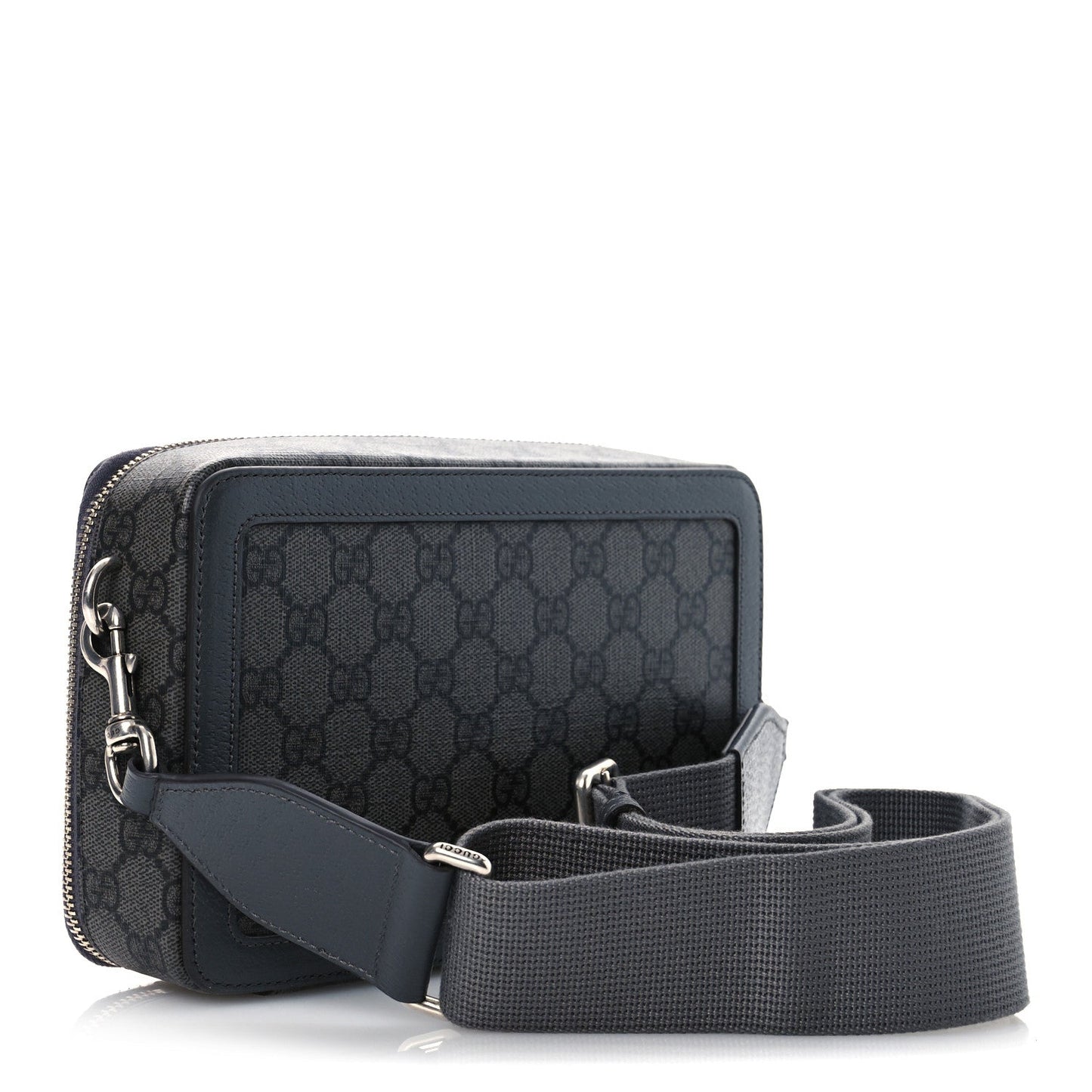 Gucci GG Supreme Monogram Textured Dollar Calfskin Small Ophidia Top Handle Shoulder Grey Black Graphite Grey