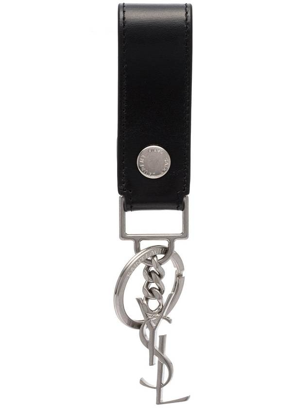 Luxury Saint Laurent Trending 2025 Monogram Leather Key Holder Black Silver
