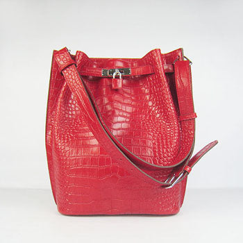 Luxury Hermes Crocodile vein Shoulder Bag H2804 red Silver