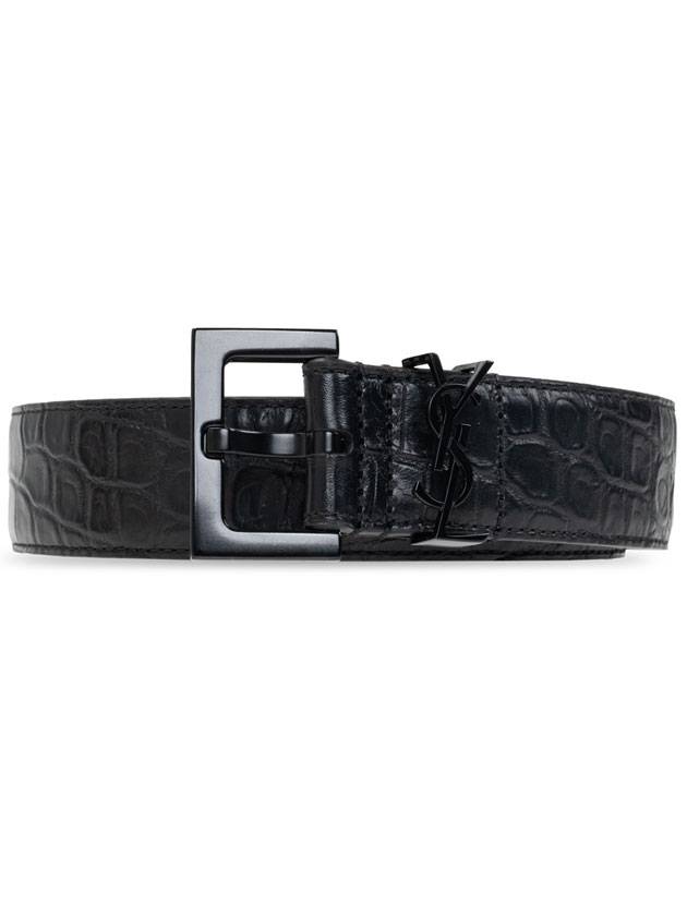 Luxury Saint Laurent Trending 2025 Monogram Crocodile Embossed Leather Belt Black
