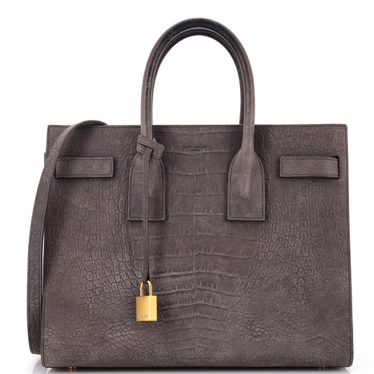 Luxury Saint Laurent Trending 2025 Sac de Jour Bag Crocodile Embossed Nubuck Small