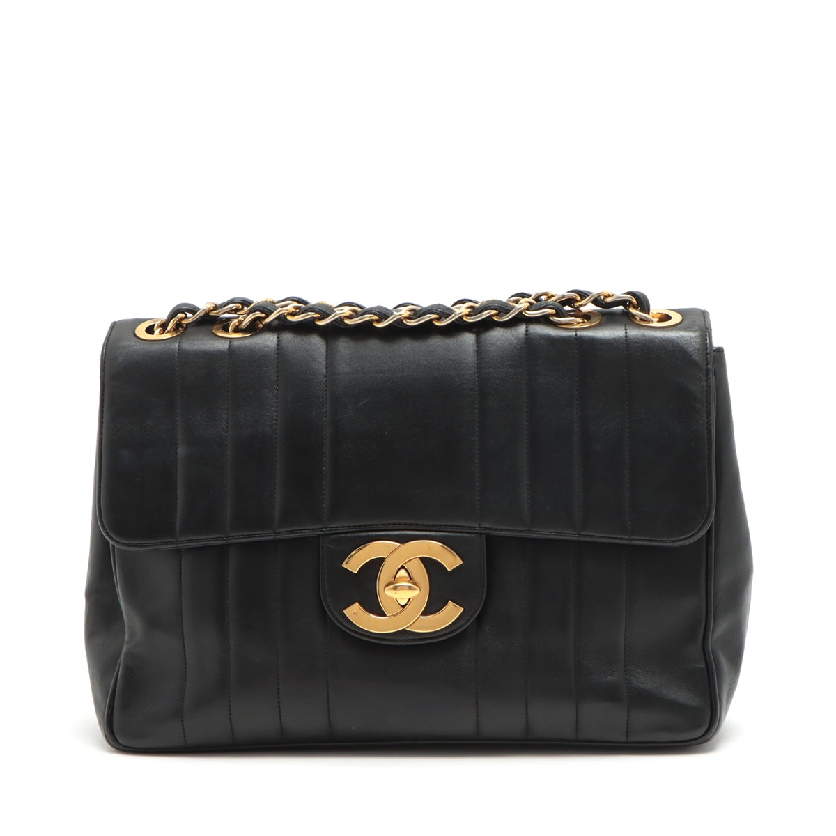 Chanel Deca Mademoiselle Single Flap Double Chain Bag Black Gold 1st
