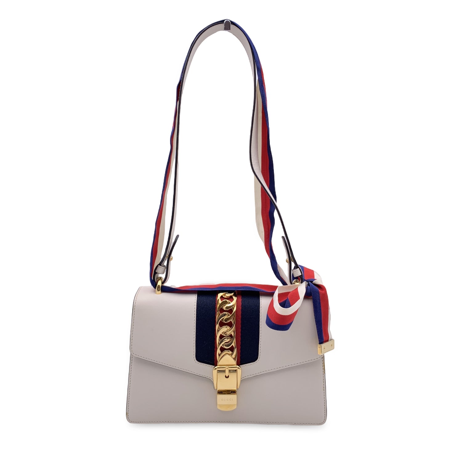 Gucci Sylvie White Leather Chain Shoulder Bag Style 3