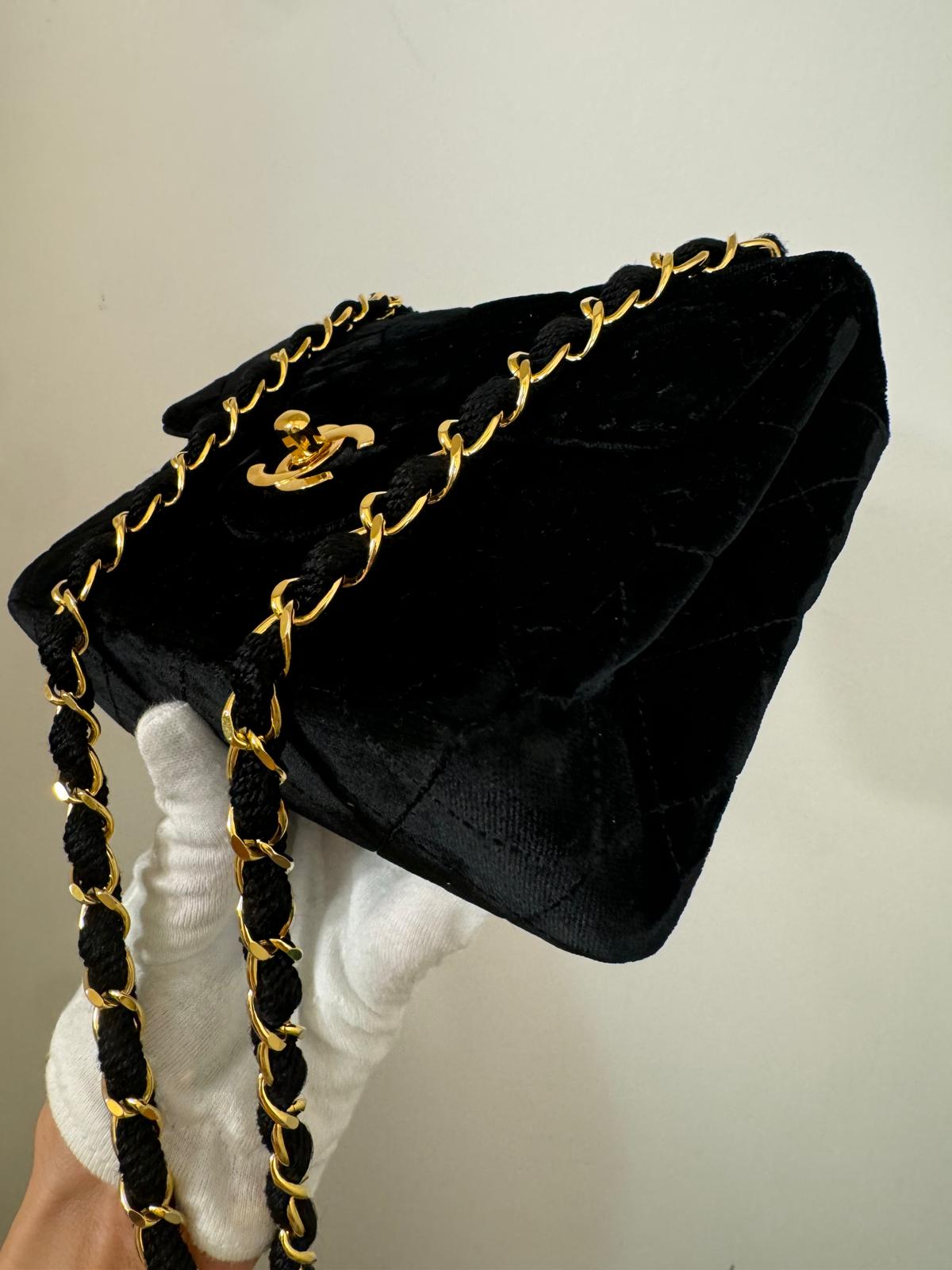 Chanel  Mini Velvet Flap bag Black gold hardware