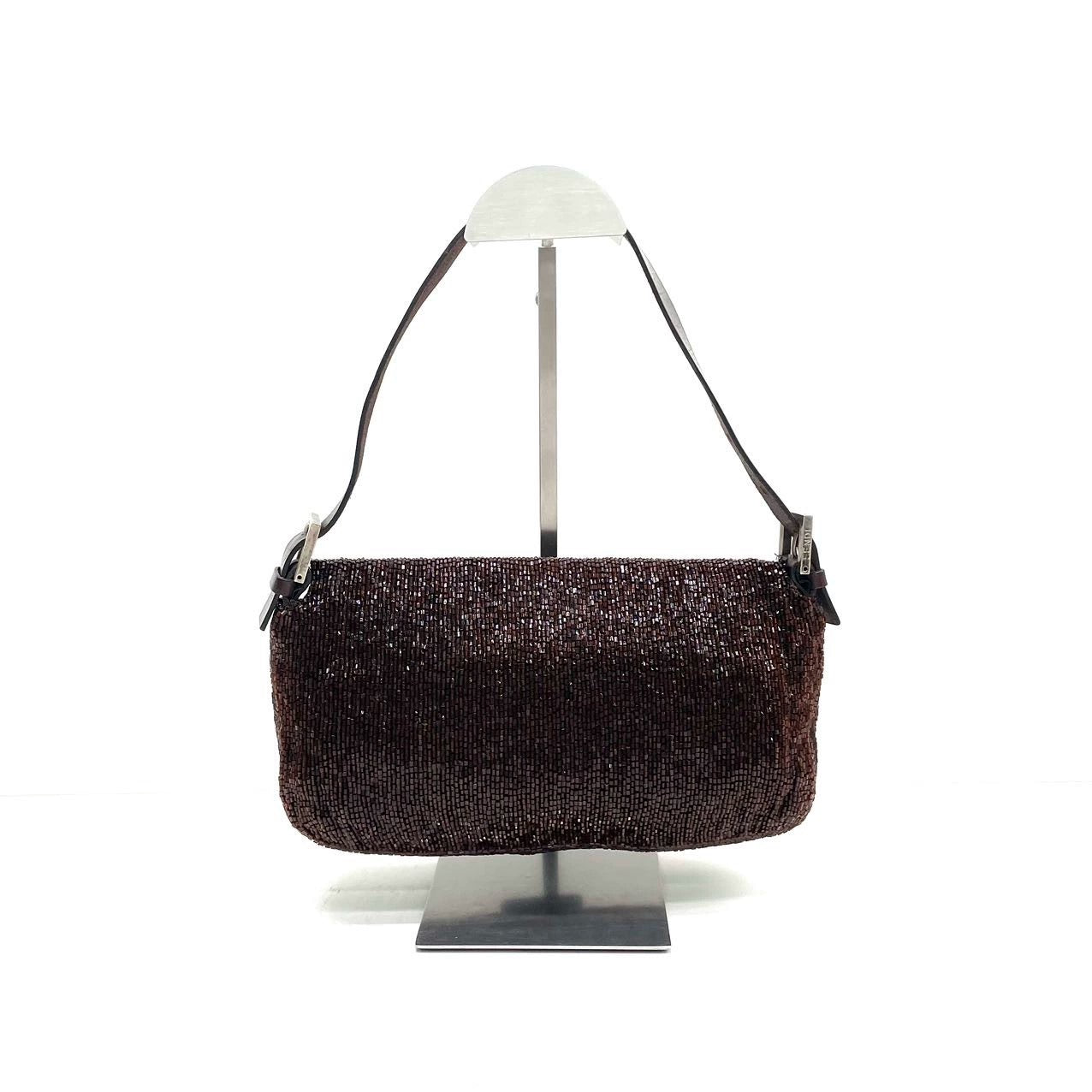 Fendi Baguette Vintage Dark Chocolate Brown Glitter Beads