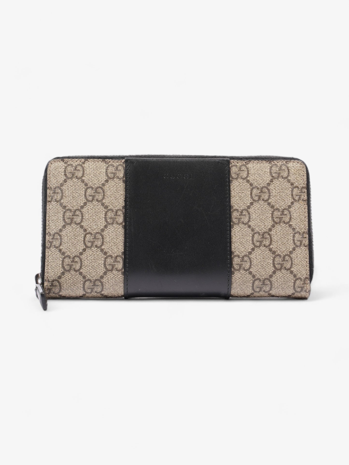 Gucci Zip Around GG Wallet Beige And Ebony GG Supreme / Black Coated Canvas