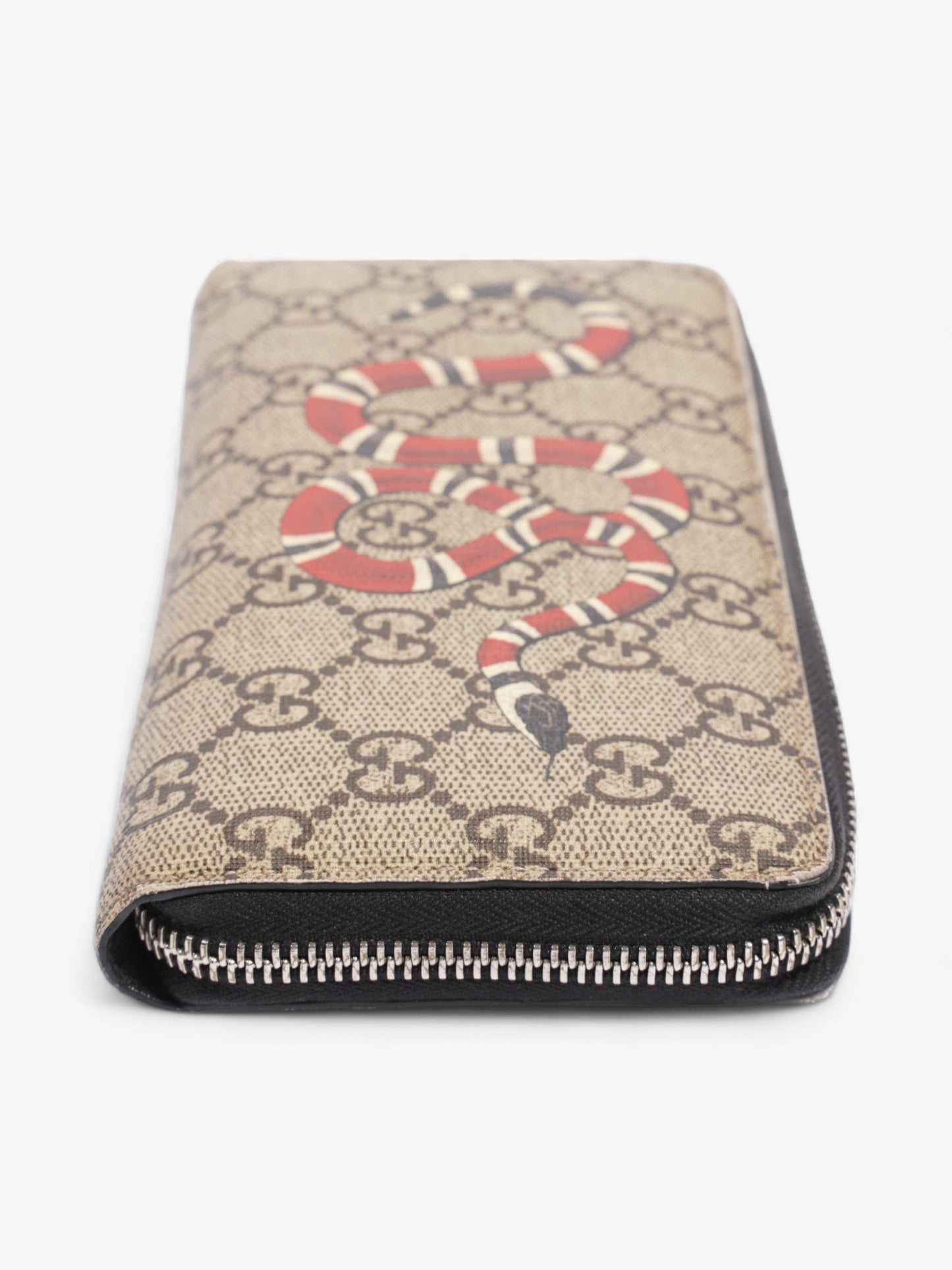 Gucci Snake Zip Around Wallet Beige And Ebony GG Supreme Coated Canvas