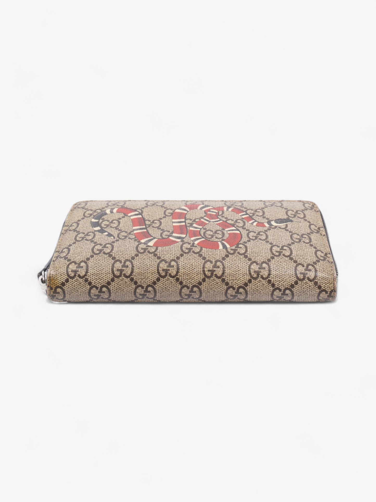 Gucci Snake Zip Around Wallet Beige And Ebony GG Supreme Coated Canvas