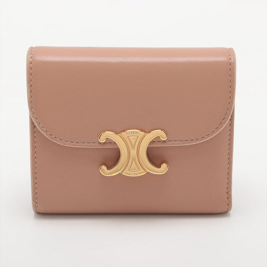 Luxury CELINE Triomphe Beige Compact Flap Cardholder Wallet