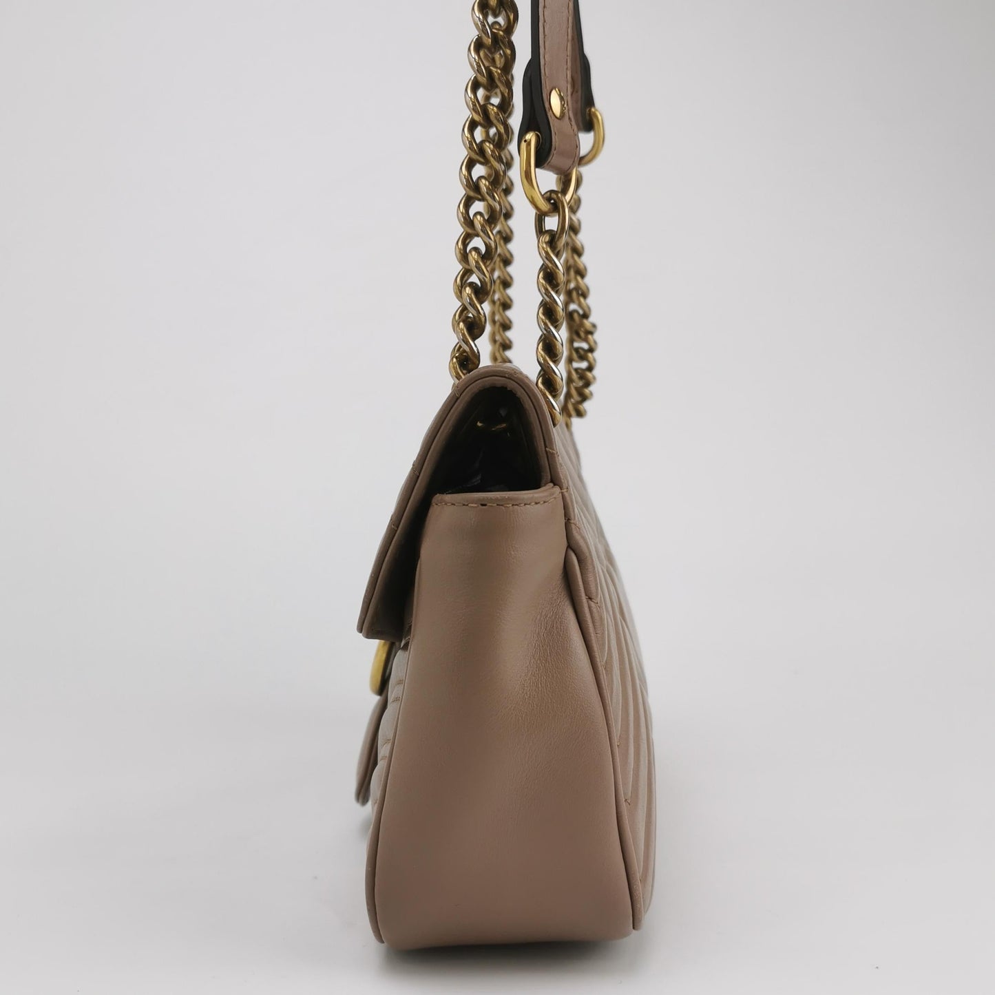 Gucci Marmont Small Flap Beige Calfskin Leather Handbag Gold Hardware