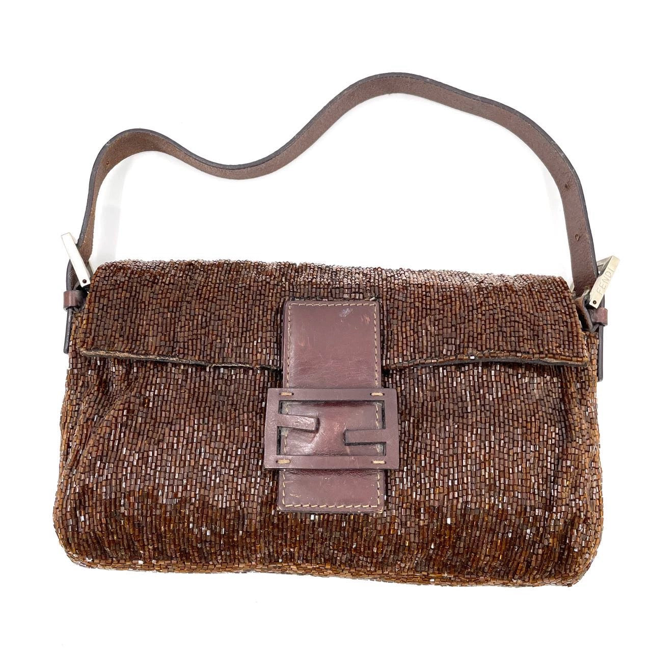 Fendi Baguette Vintage Dark Chocolate Brown Glitter Beads