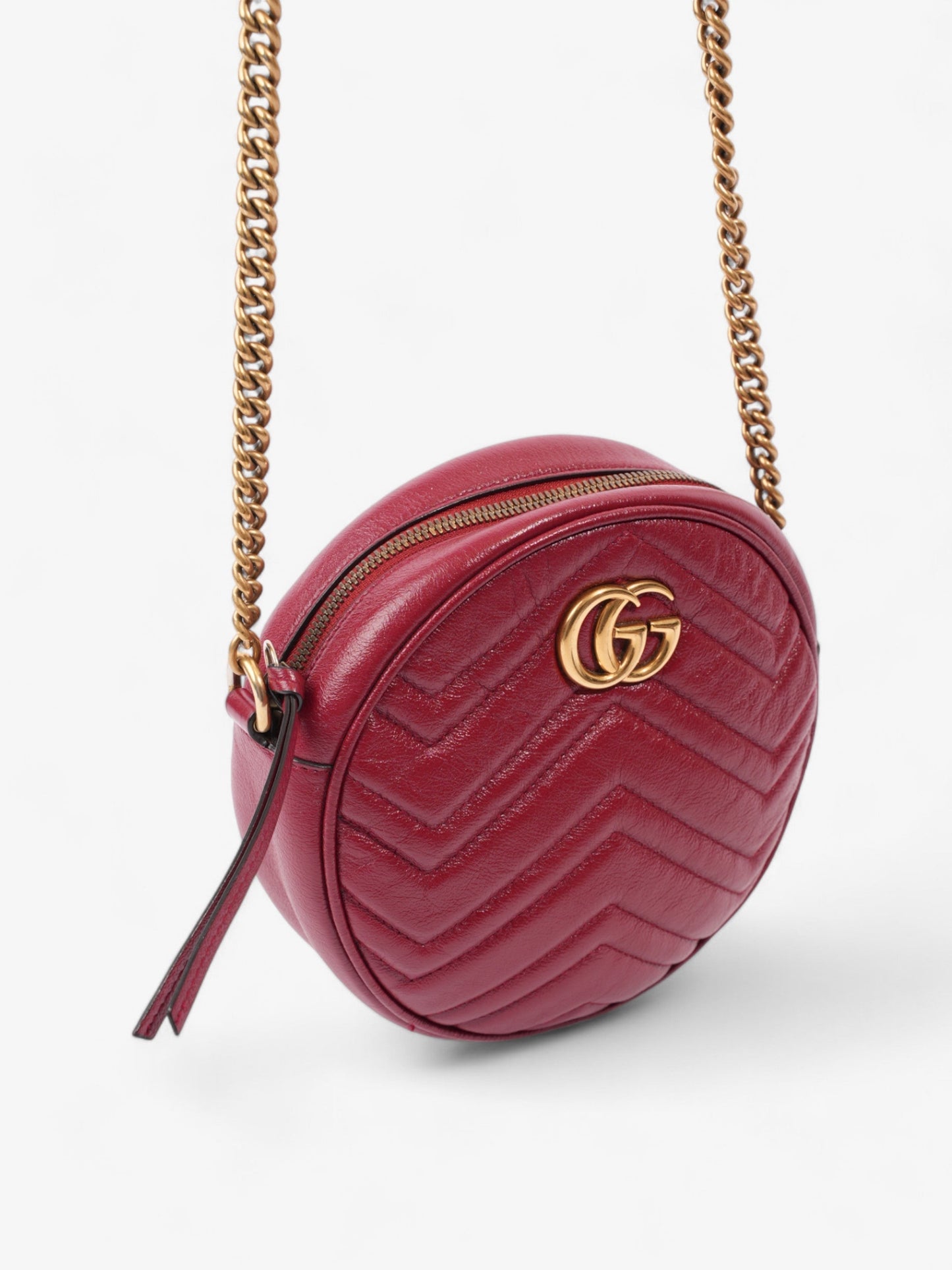 Gucci Marmont Round Bag Red Matelasse Leather
