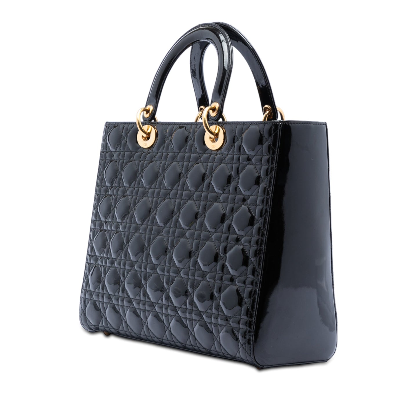 Black Dior Large Patent Cannage Lady Dior Satchel