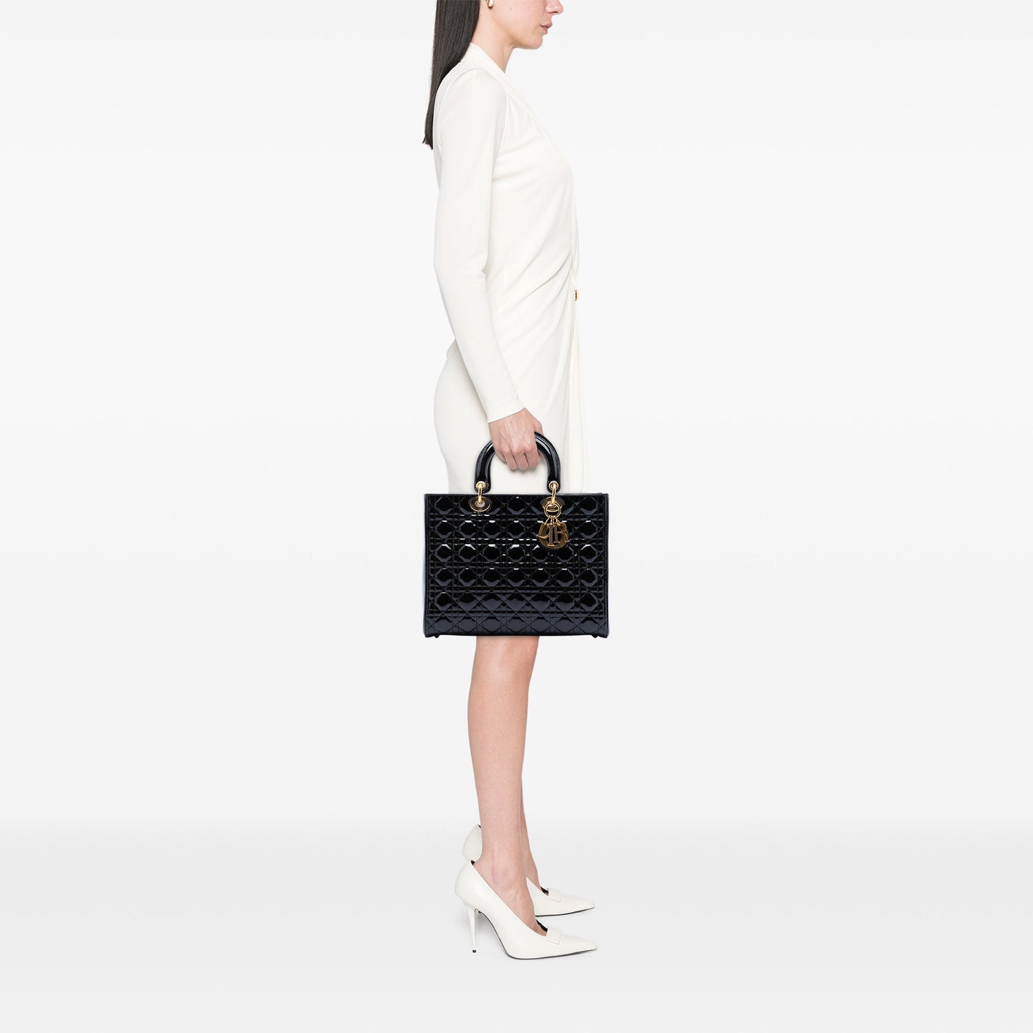 Black Dior Large Patent Cannage Lady Dior Satchel