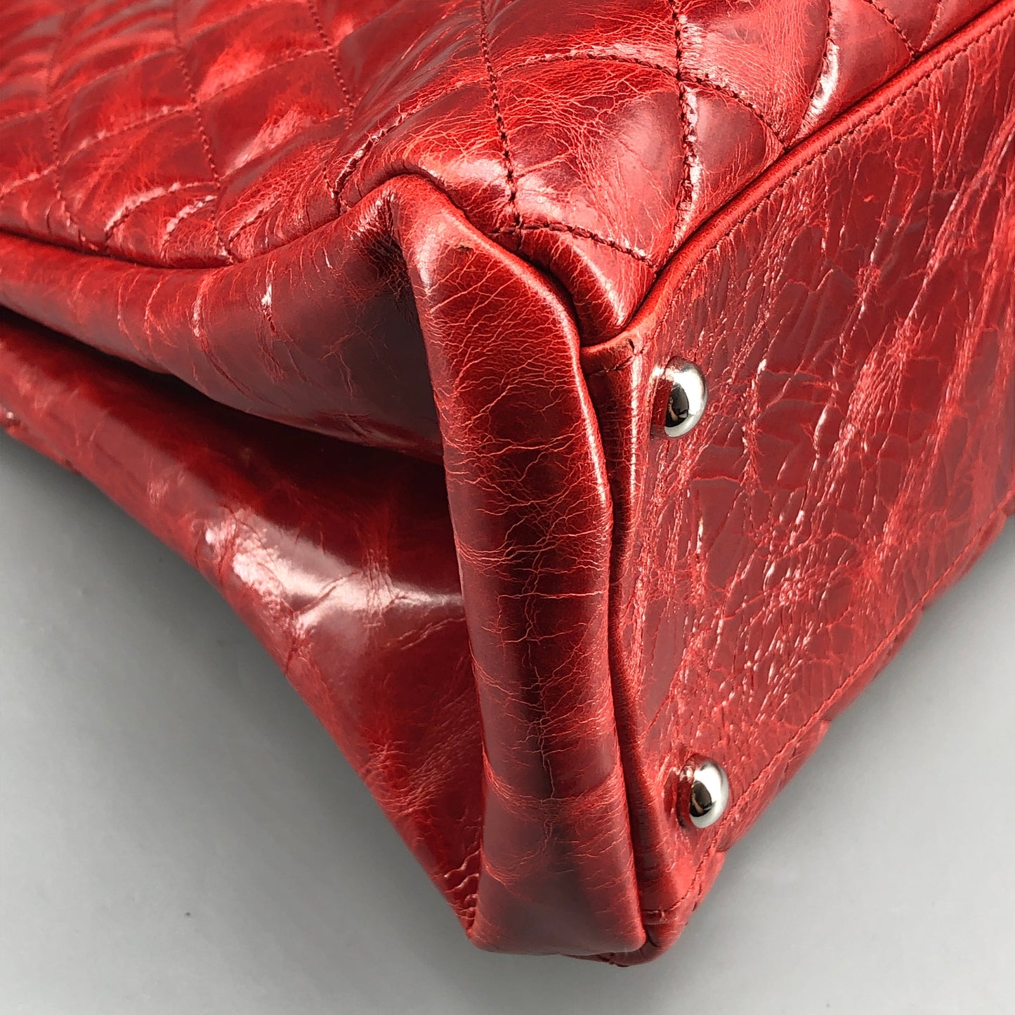 Chanel Just Mademoiselle Quilted Patent Leather Bowling Shoulder Bag Cherry Red