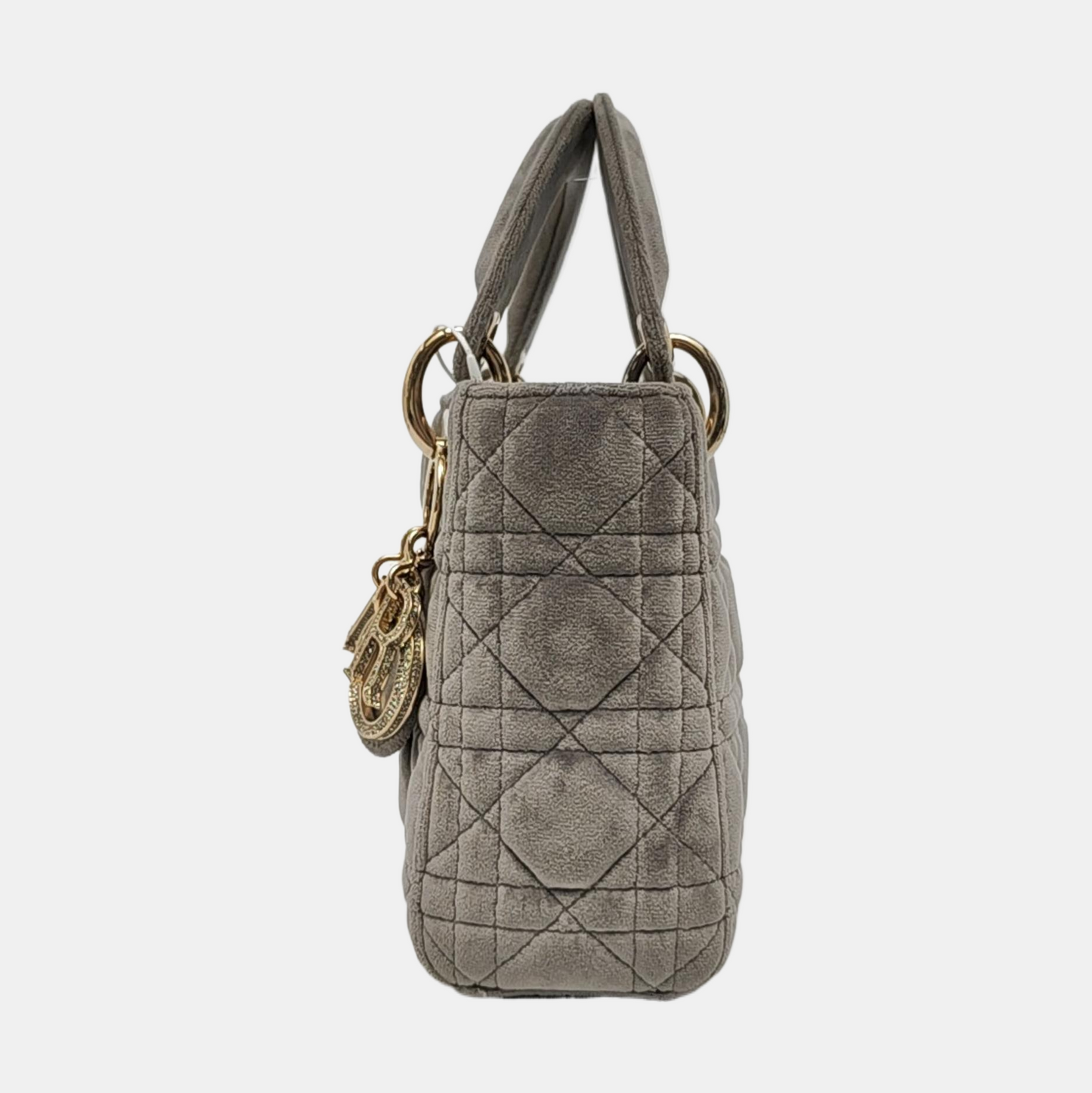 Lady Dior Mini Velvet Grey Gold Hardware Chain Strap