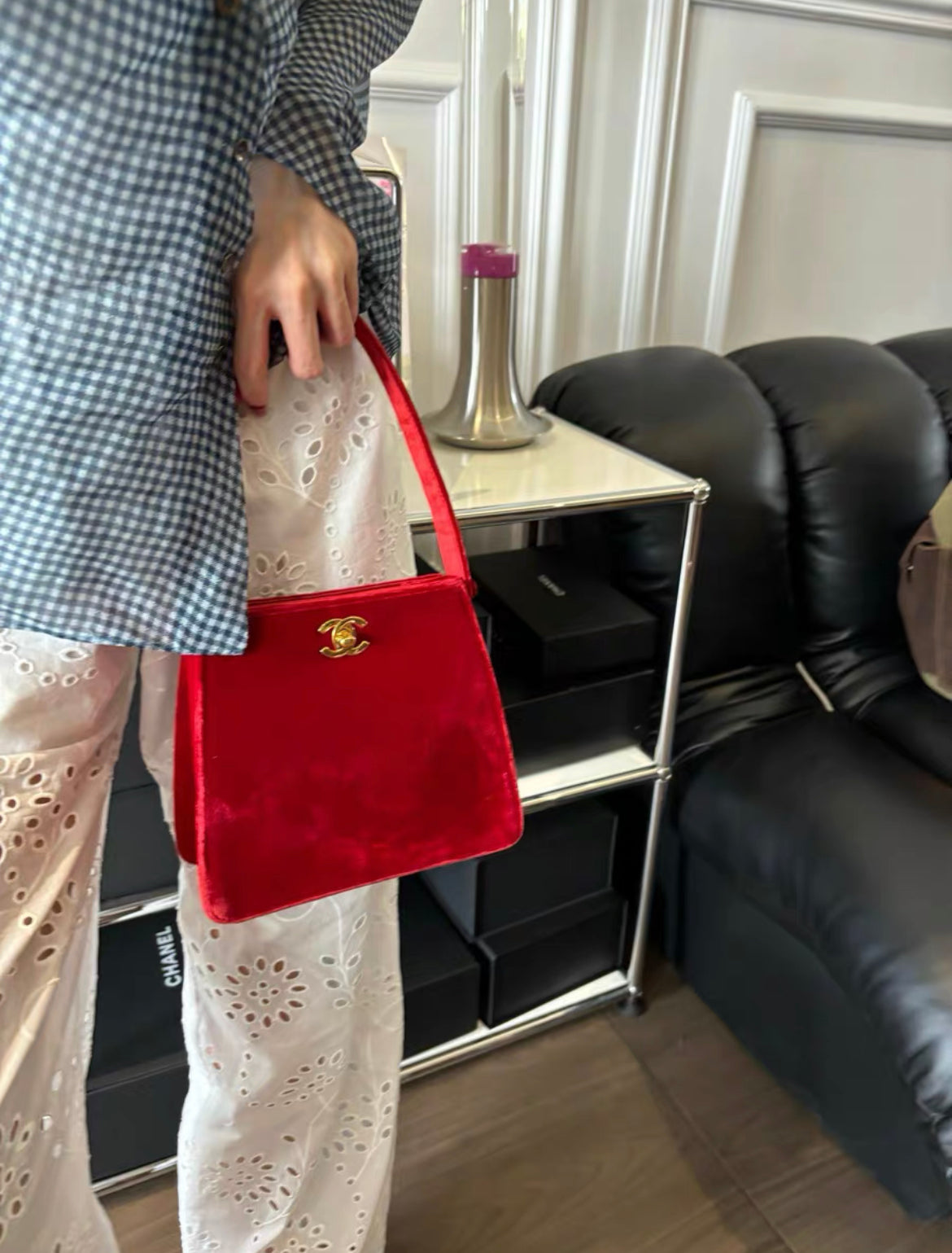 Chanel Rare  Classic Velvet Red Kelly Bag Gold Plated Hardware