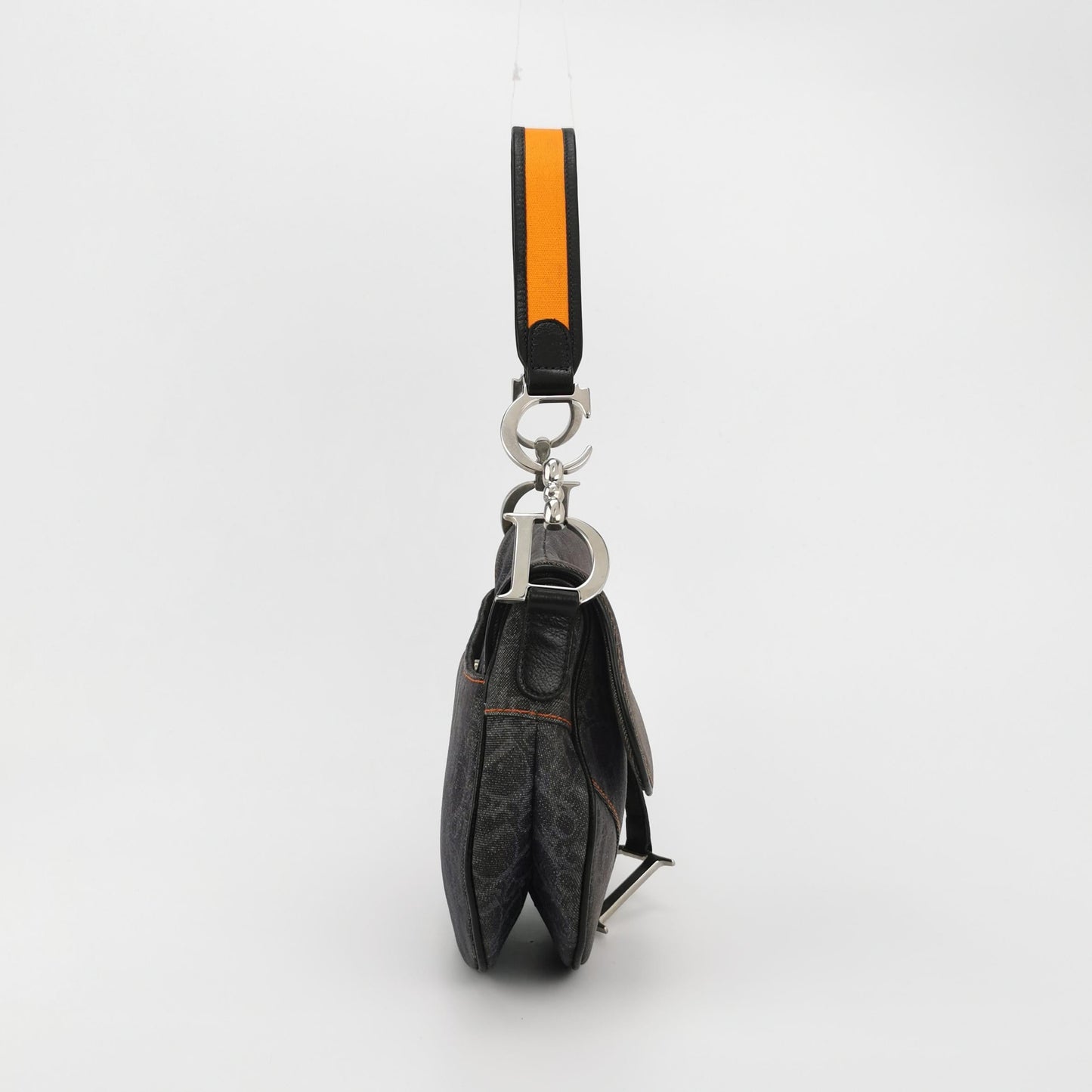 Dior Saddle Vintage Black Oblique with Orange Trim