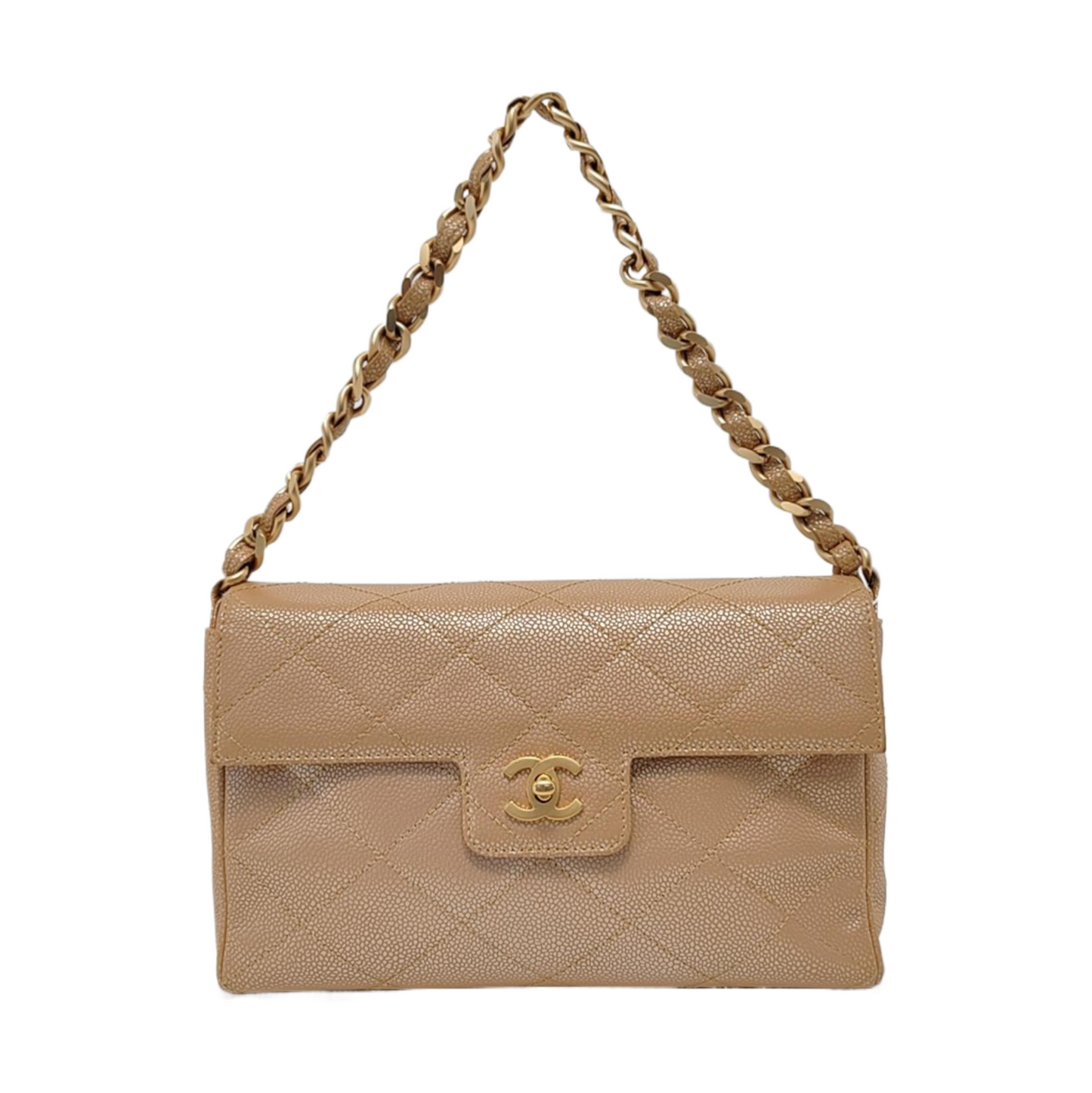 Chanel Vintage Beige Caviar Leather Shoulder Bag Gold Hardware