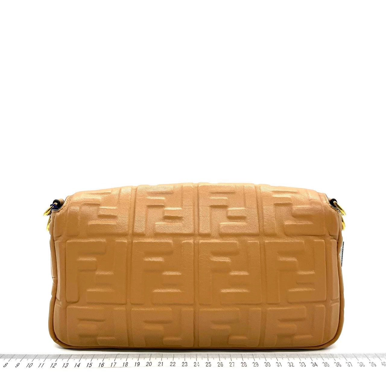 FENDI Baguette Camel Leather 3D FF Motif Crossbody bag