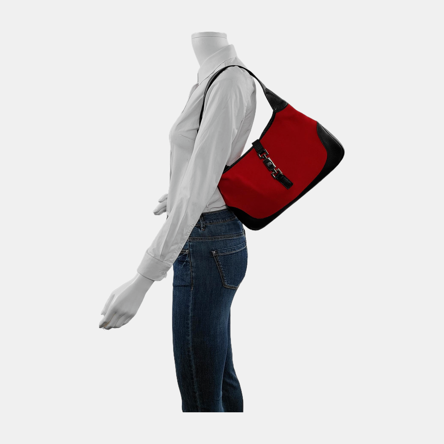 Gucci Jackie Vintage Red Felt and Black Leather Silver Hardware