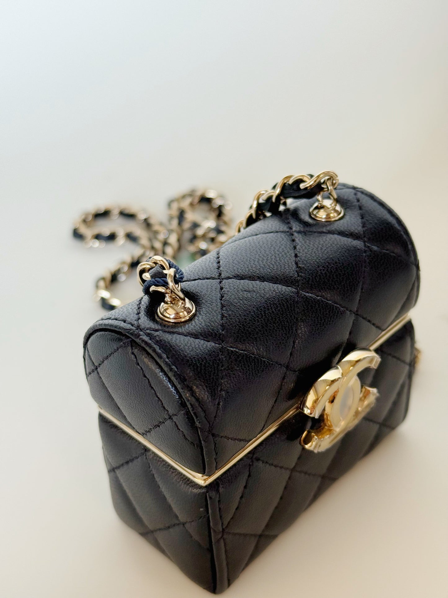 Chanel Lambskin Quilted Box With Chain