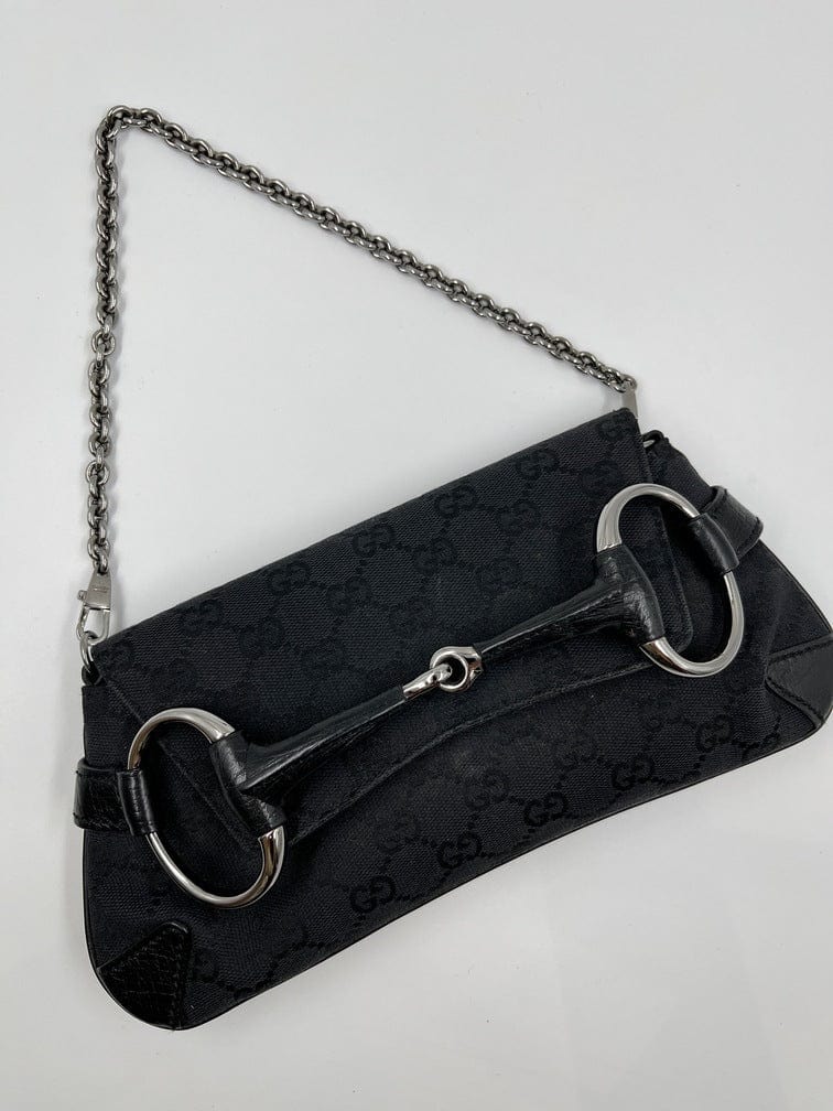 Gucci Horsebit Leather Canvas Shoulder Bag Style 1