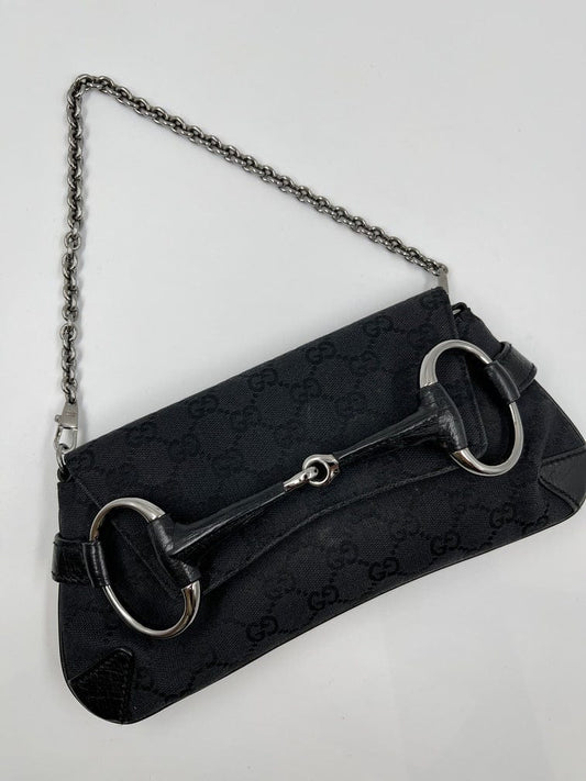 Gucci Horsebit Leather Canvas Shoulder Bag Style 1