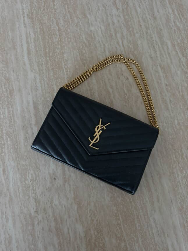 Saint Laurent Classic Cassandre chain wallet in grain de poudre leather