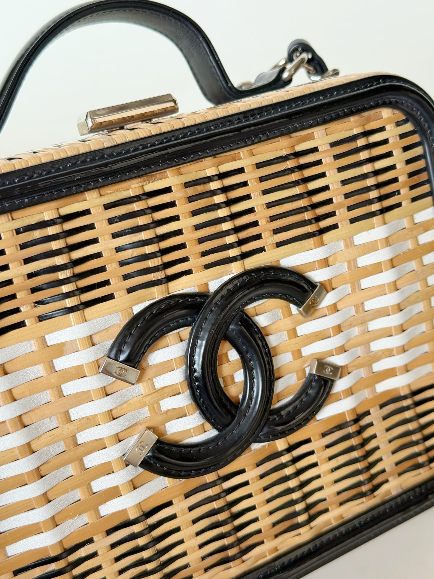 Chanel Raffia Patent CC Filigree Vanity Case