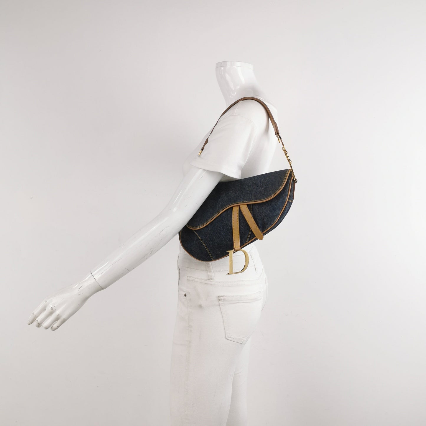 Dior Saddle Vintage Navy Denim with Silk Lining and Leather Trim