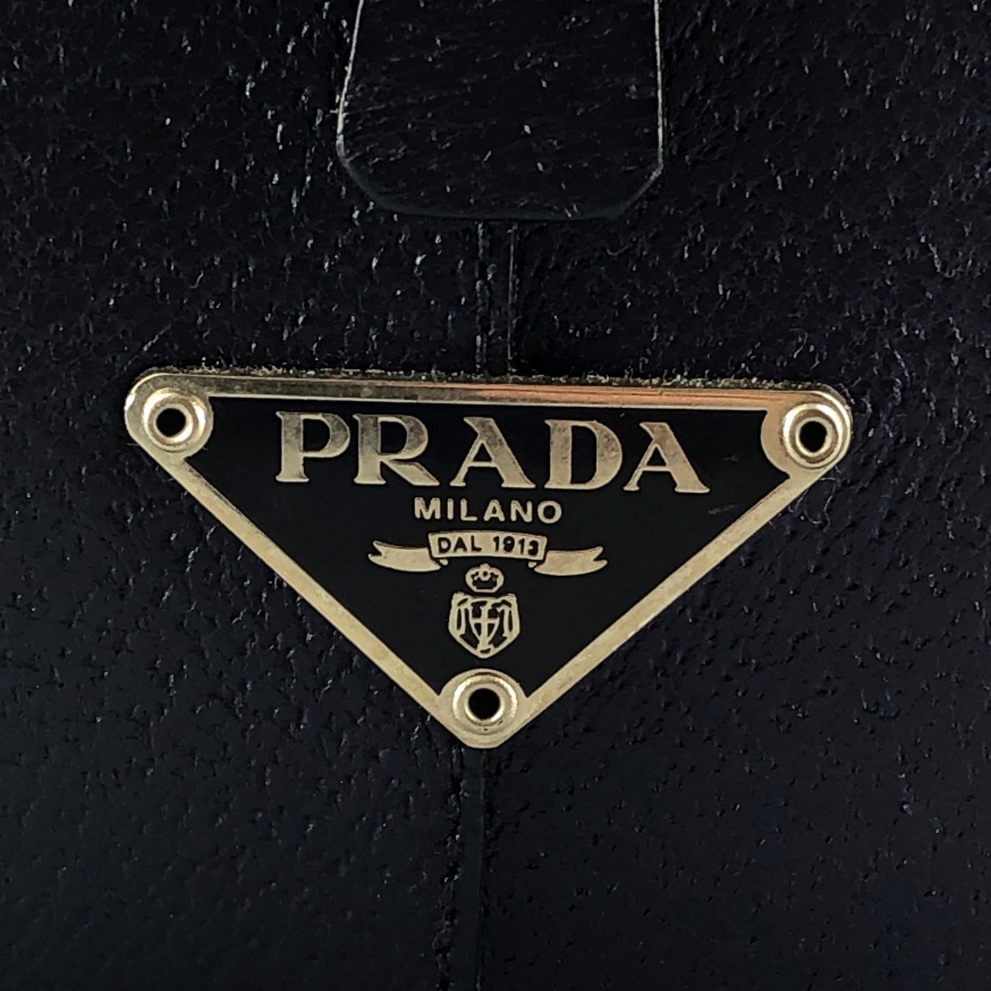 Prada Bauletto Medium Pebbled Leather Handbag Ink Blue