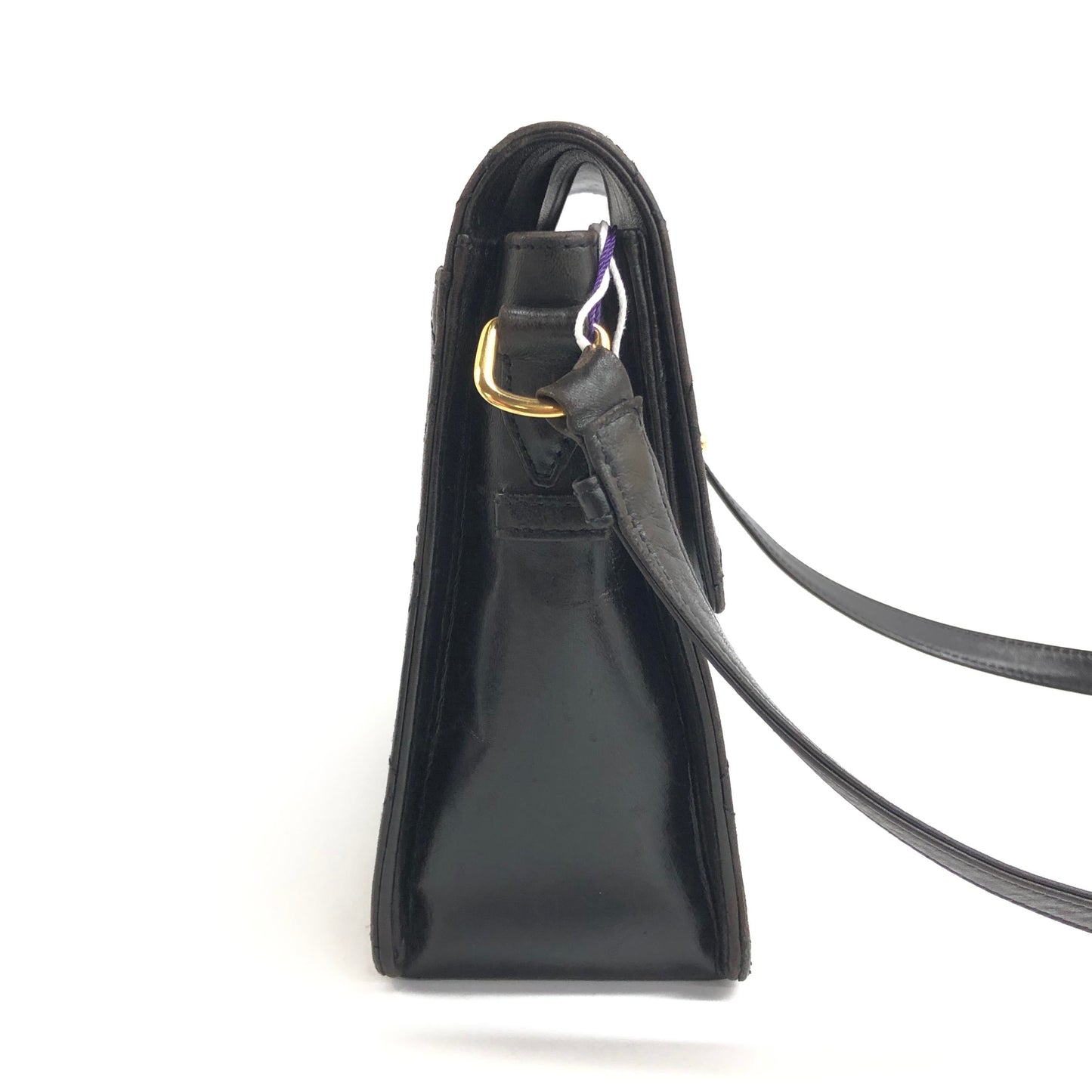 Chanel Vintage Kelly Flap Bag Black Leather Adjustable Strap 24k Gold Hardware