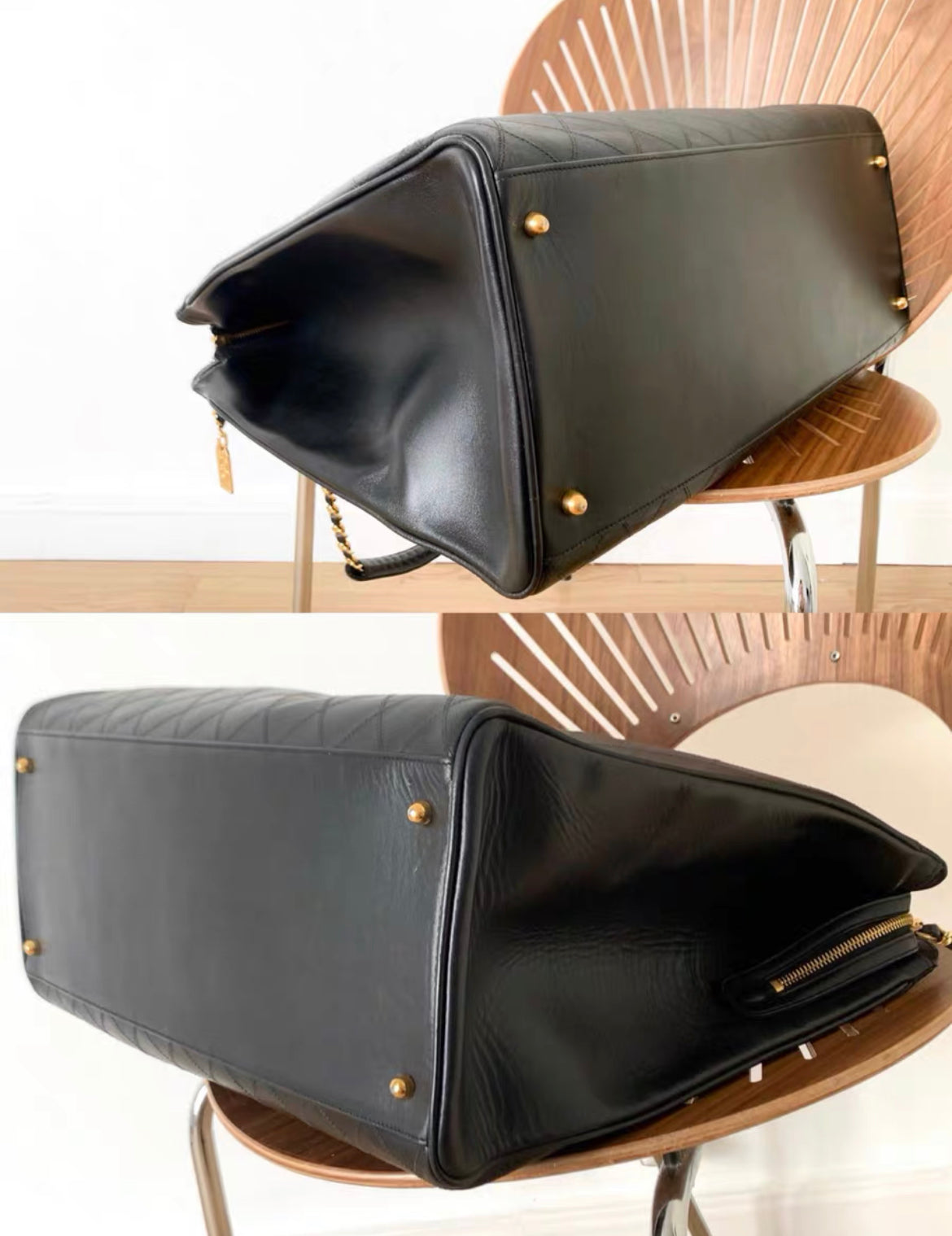 Chanel  Quilted Shopper Lambskin Leather Bag