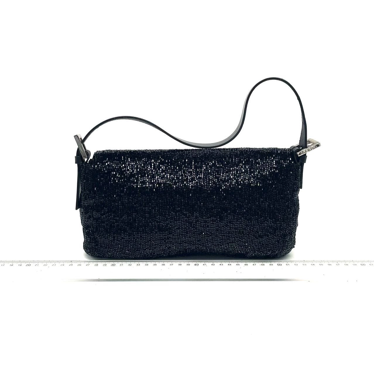 Fendi Baguette Vintage Black Glitter Beads Shoulder Bag