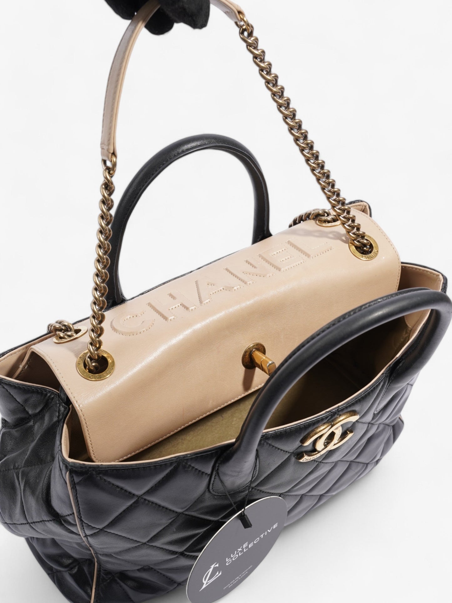 Chanel Portobello Tote Black / Beige Lambskin Leather Small