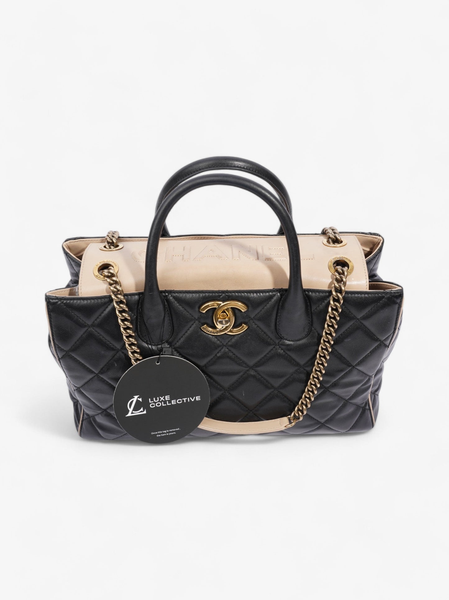 Chanel Portobello Tote Black / Beige Lambskin Leather Small