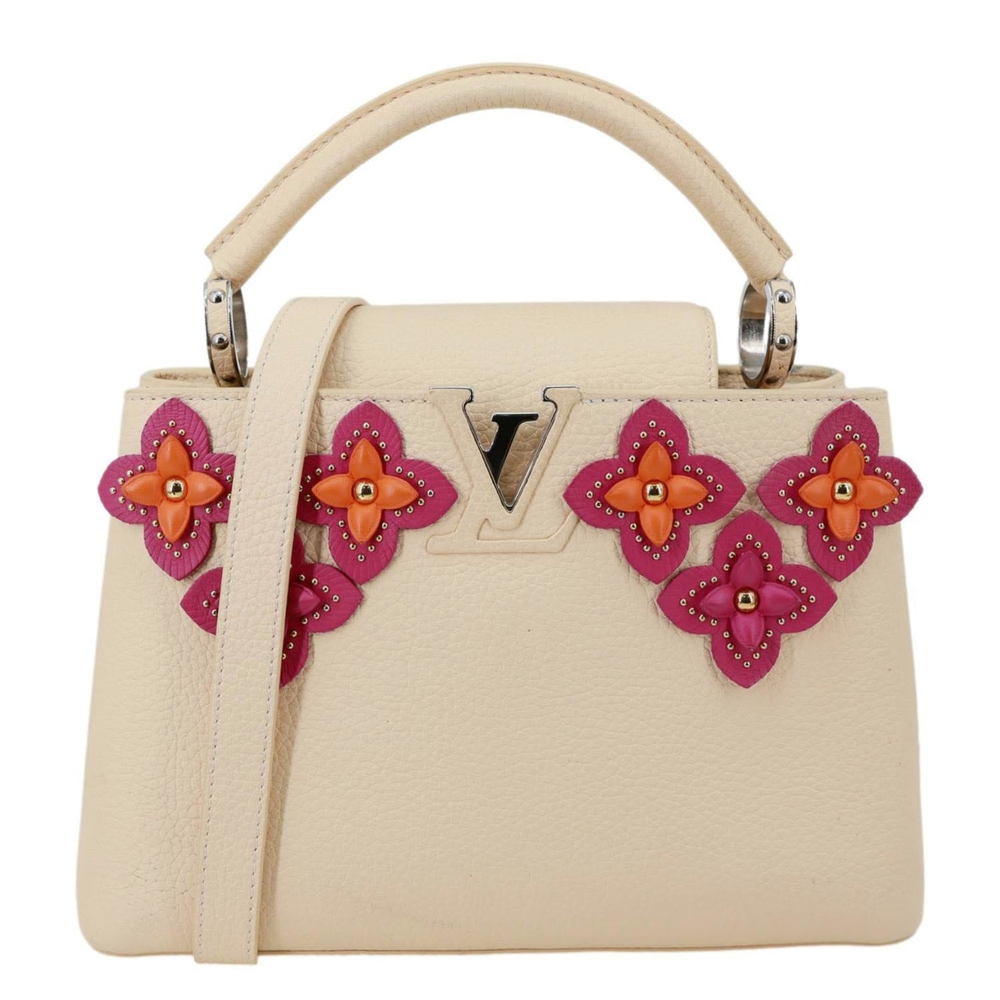 LOUIS VUITTON Capucines BB Mechanical Flowers Taurillon Leather Crossbody Bag Cream