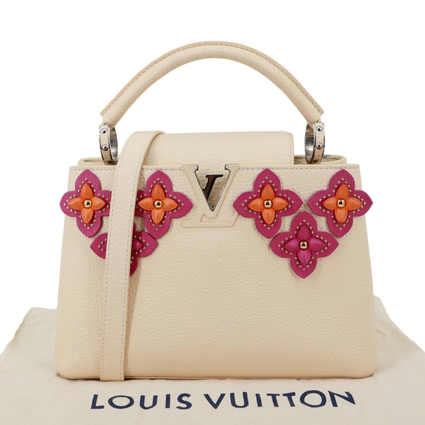LOUIS VUITTON Capucines BB Mechanical Flowers Taurillon Leather Crossbody Bag Cream