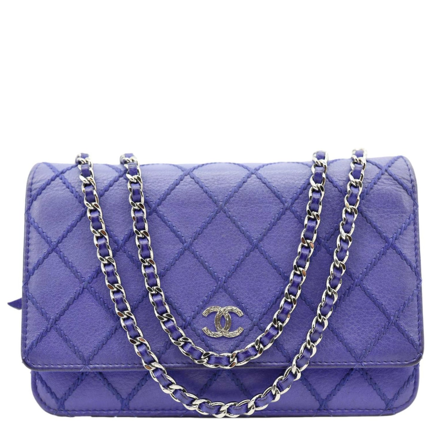 CHANEL Fancy CC Quilted Calfskin Leather Wallet On Chain Bag Blue