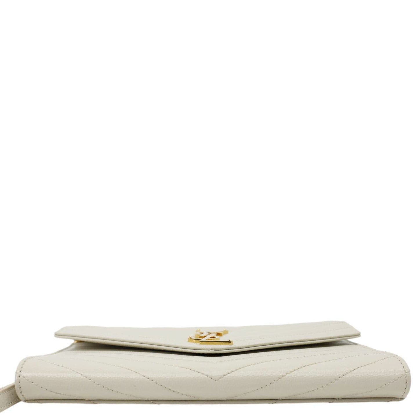 YVES SAINT LAURENT Monogram Leather Wristlet Clutch White