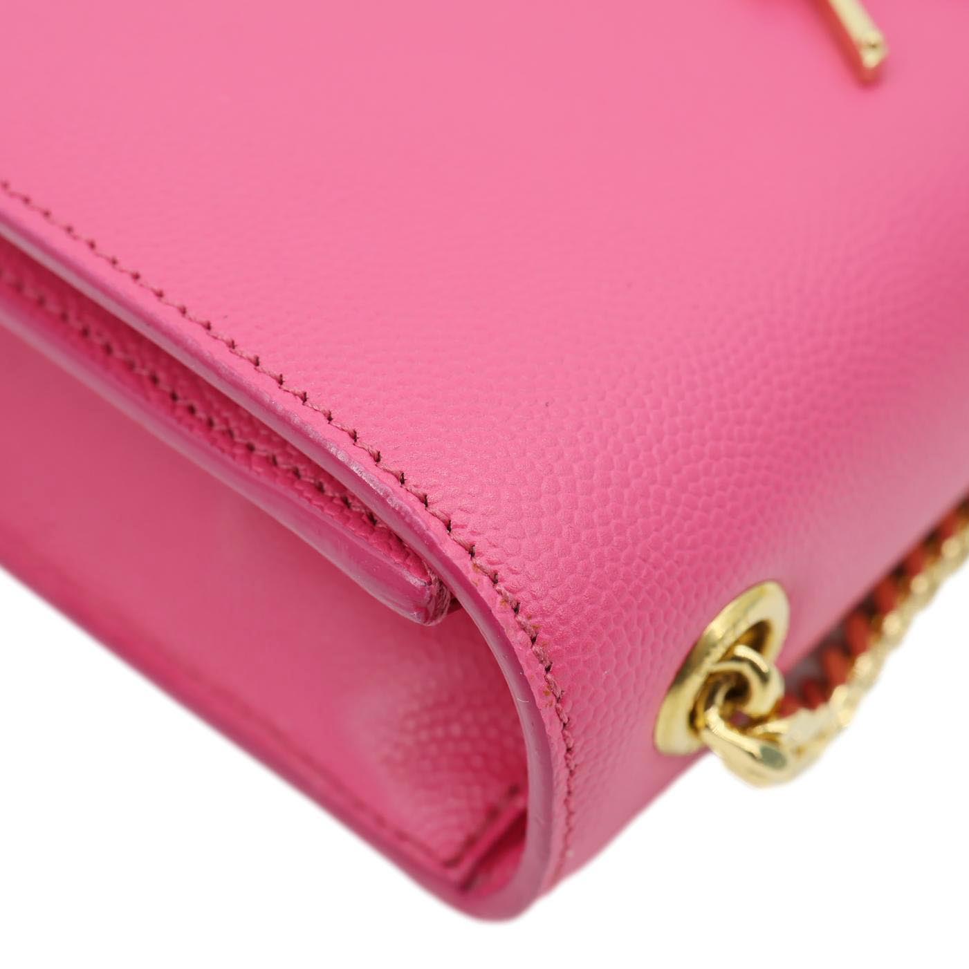 YVES SAINT LAURENT Kate Small Pebbled Leather Chain Crossbody Bag Pink
