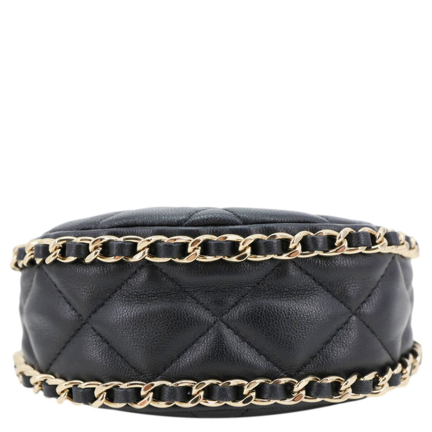 CHANEL Chain Around Mini Quilted Lambskin Leather Hobo Bag Black