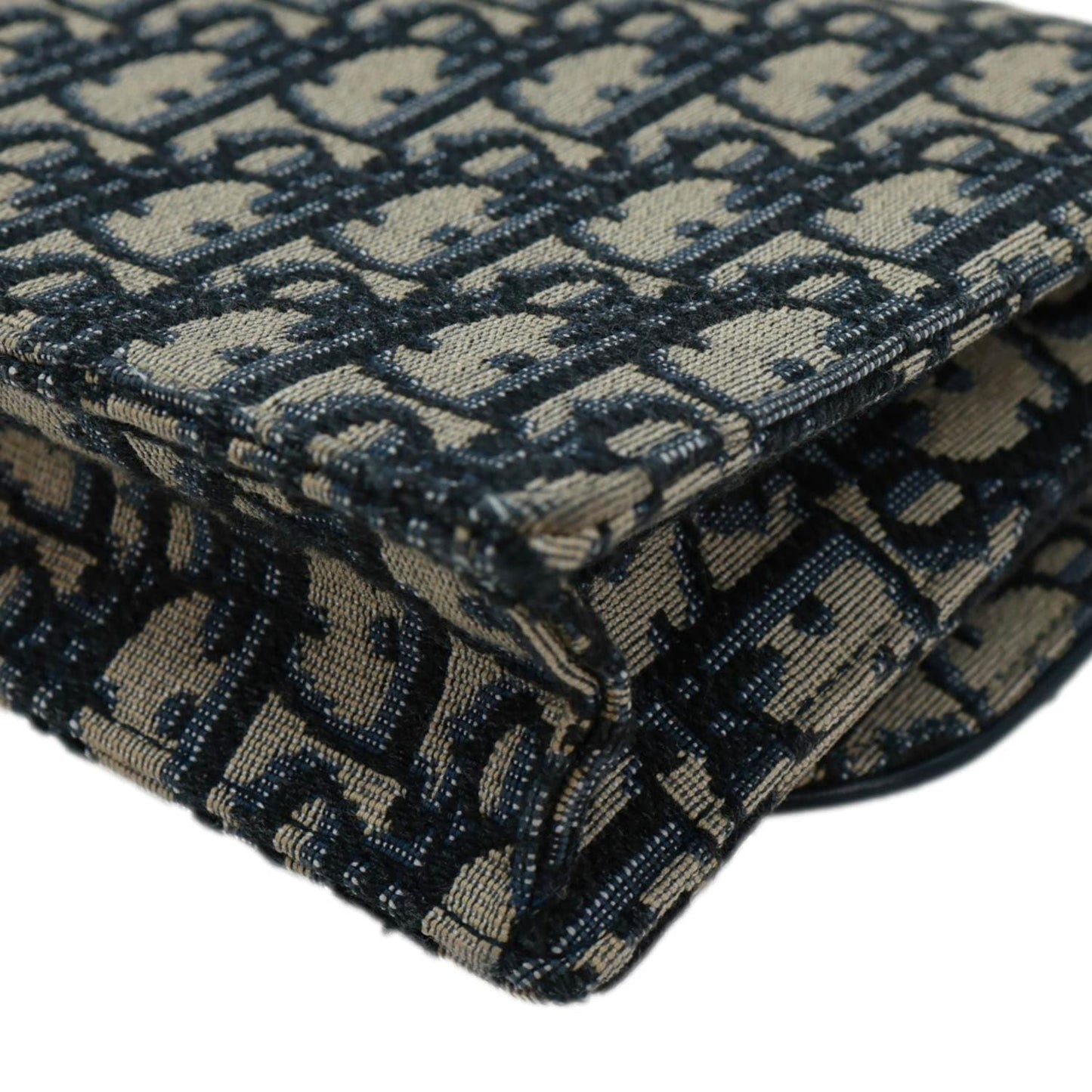 CHRISTIAN DIOR Saddle Oblique Jacquard Pouch Wallet On Chain Navy Blue