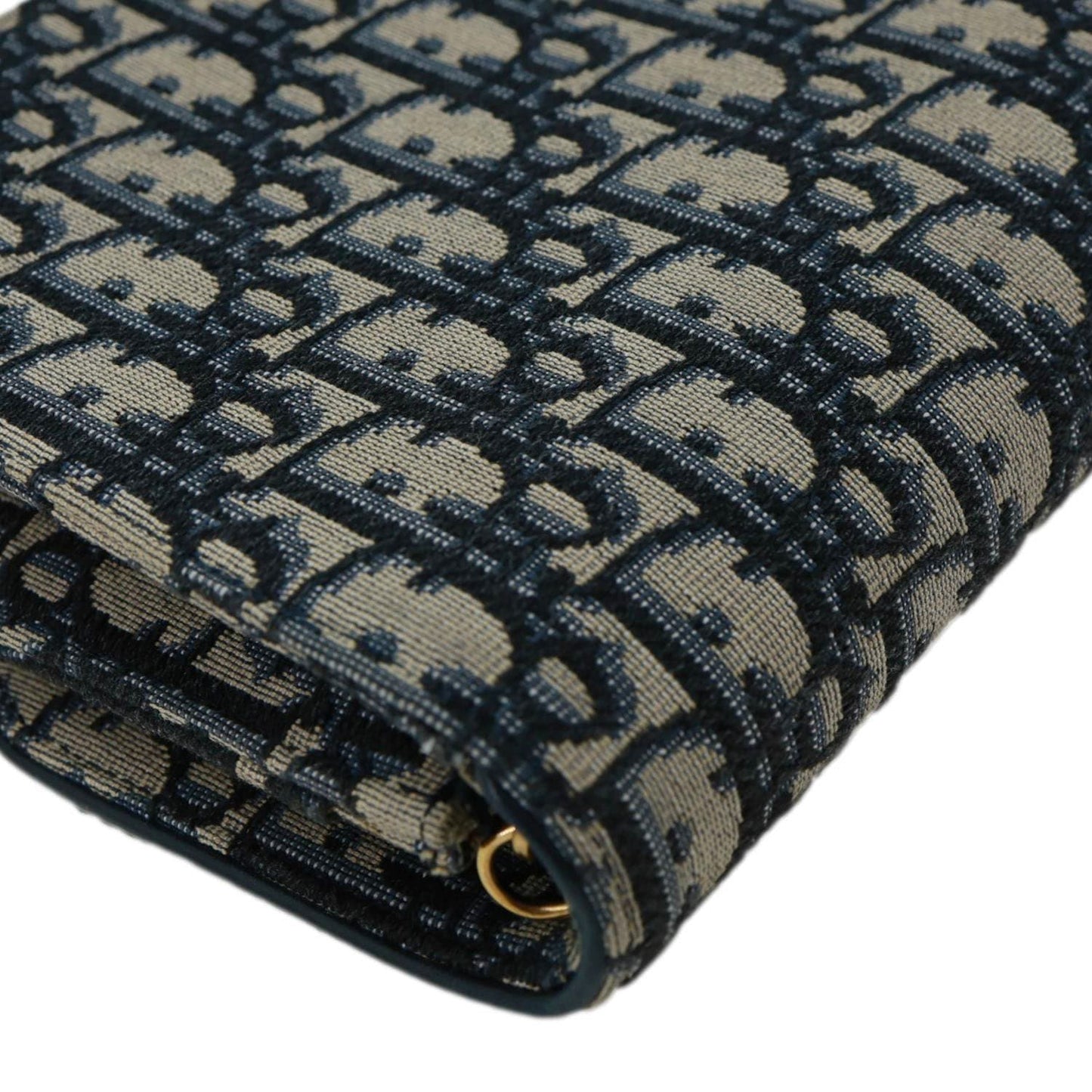 CHRISTIAN DIOR Saddle Oblique Jacquard Pouch Wallet On Chain Navy Blue