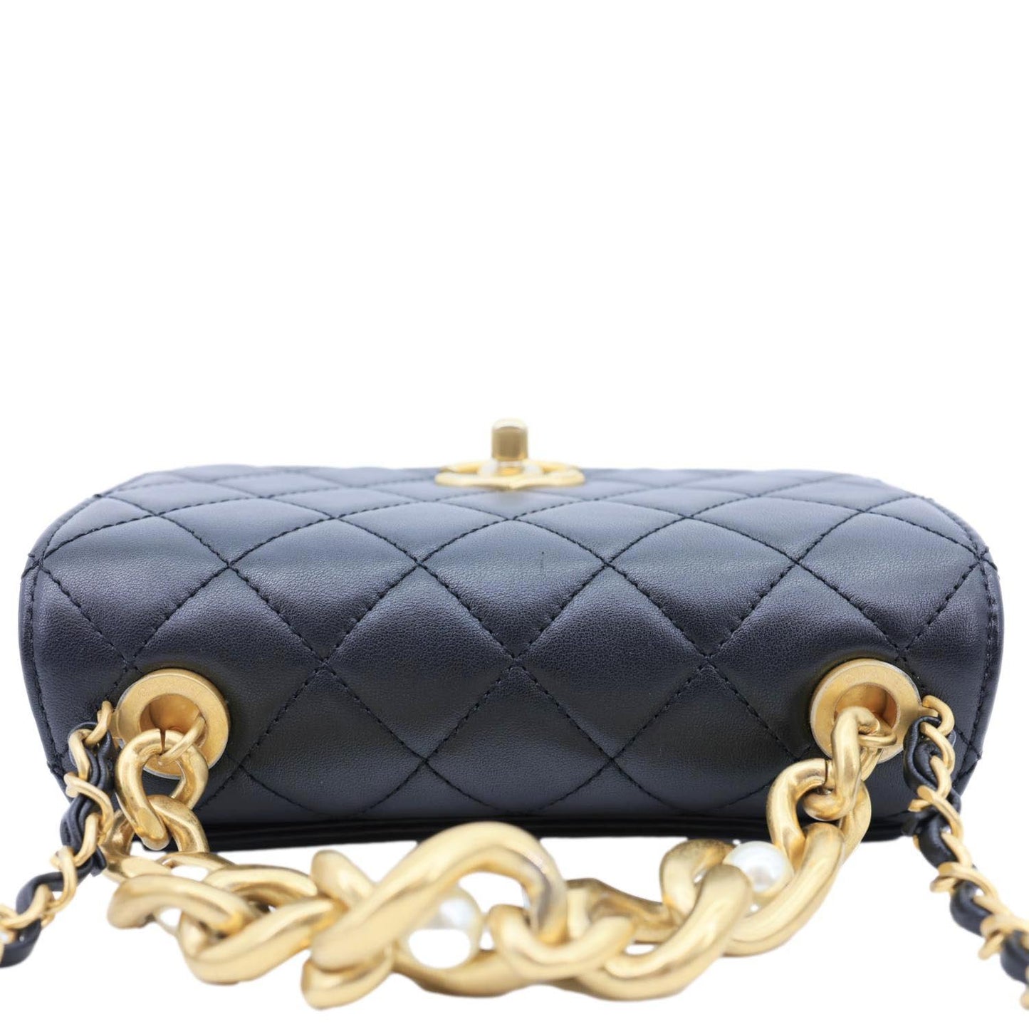 CHANEL Pearl Boy Flap Mini Quilted Calfskin Leather Chain Crossbody Bag Black